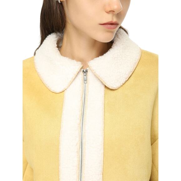 CIDER Faux Sherpa Patchwork Oversized Yellow Jacket - Picture 3 of 12